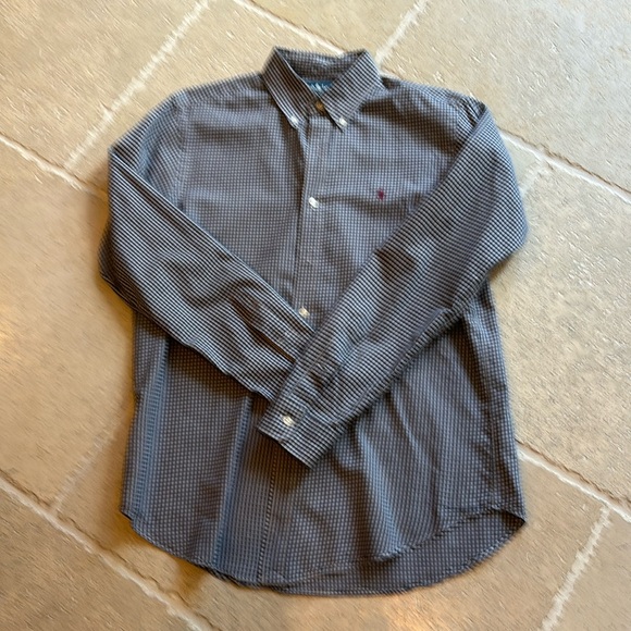 Ralph Lauren Men’s Medium classic fit plaid button down navy/tan/white - Picture 2 of 6